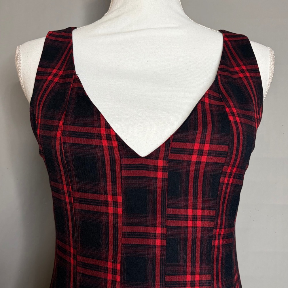 Avec Les Filles Plaid Dress 10 Red Black Midi Whimsigoth Gothic Punk Grunge - Picture 7 of 8